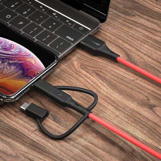 BlitzWolf BW-MT4 Редовна USB към Lightning / Type-C / micro USB Кабел 3Спецификация Червен 0.91м