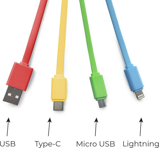 Legami Milano Link Up Keychain USB to Lightning / Type-C / micro USB Cable Rainbow 0.08m (UCC0006)