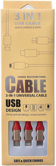 Regular USB to Lightning / Type-C / micro USB Cable Κόκκινο 1m (3885)