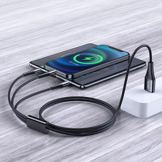 Joyroom S-1230G4 Braided USB to Lightning / Type-C / micro USB Cable Μαύρο 1.2m