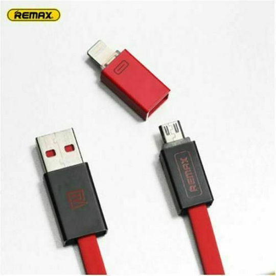 Remax RC-026T Равен USB към Lightning / micro USB Кабел Червен 1м