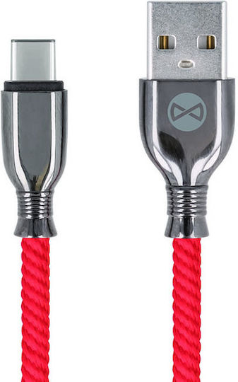 Forever Braided USB 2.0 Cable USB-C Male to USB-A Red 1m