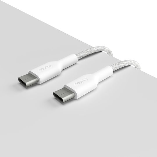 Puro Braided USB 2.0 Cable USB-C male - USB-C 60W PD Λευκό 1.2m PUCUSBCUSBCFABK4WHI