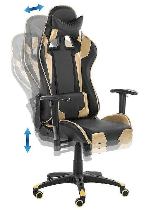 Beliani Knight Καρέκλα Gaming Δερματίνης με Ρυθμιζόμενα Μπράτσα Μαύρο / Χρυσό