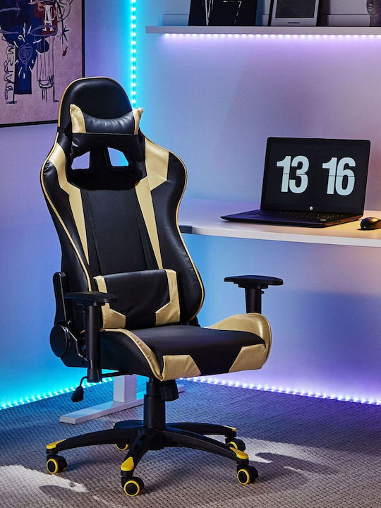 Beliani Knight Καρέκλα Gaming Δερματίνης με Ρυθμιζόμενα Μπράτσα Μαύρο / Χρυσό