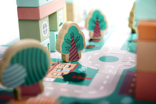 Ecotoys Cuburi De Construit Pista De Curse Din Lemn Pentru 3+ Ani 112 Bucăți