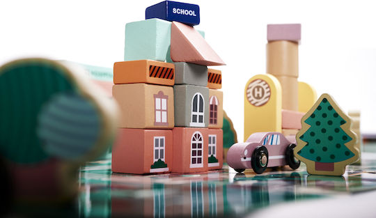 Ecotoys Cuburi De Construit Pista De Curse Din Lemn Pentru 3+ Ani 112 Bucăți