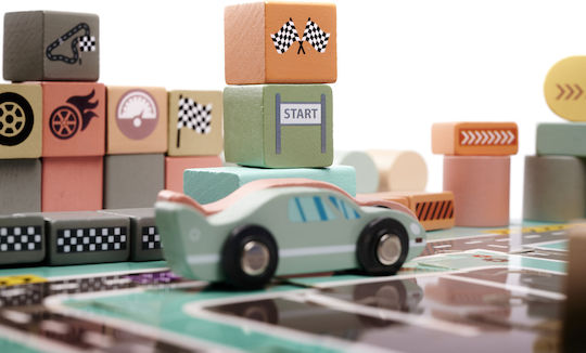 Ecotoys Cuburi De Construit Pista De Curse Din Lemn Pentru 3+ Ani 112 Bucăți
