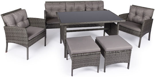Outdoor Dining Set Andros 6 Pieces Gray with Pillows