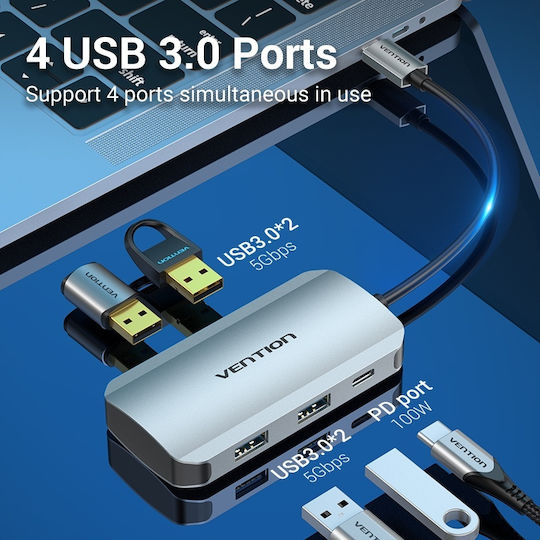 Vention Hub 3 Porturi USB 3.0 Cu Conectare USB-C Argintiu