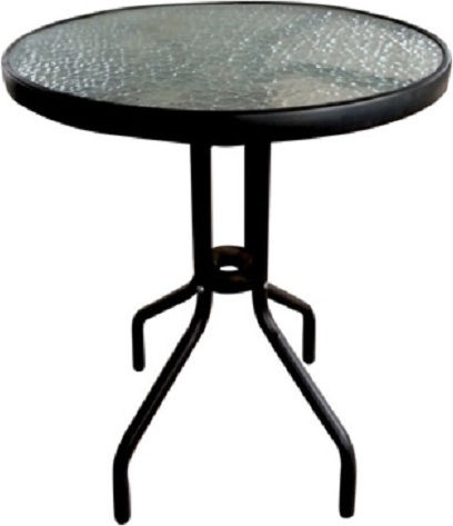 Outdoor Dinner Free Standing Table with Glass Surface and Metal Frame Black 60x60x72cm