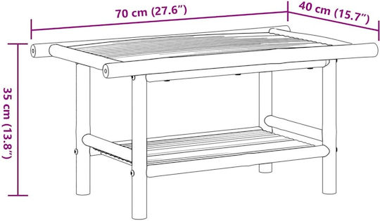 Sitting Room Outdoor Free Standing Bamboo Table Natural 70x40x35cm