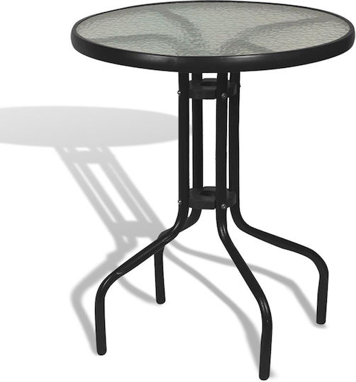 Outdoor Dinner Free Standing Table with Glass Surface and Metal Frame Black 60x60x72cm