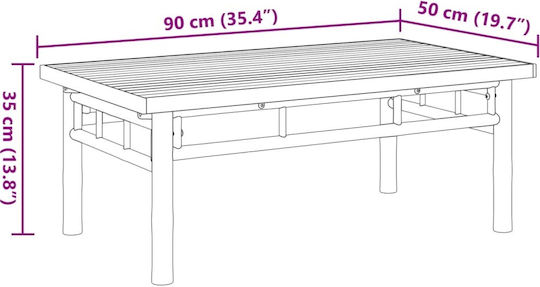 Garten- und Terrassentisch für Kleine Außenräume aus Bambus 90x50x35cm