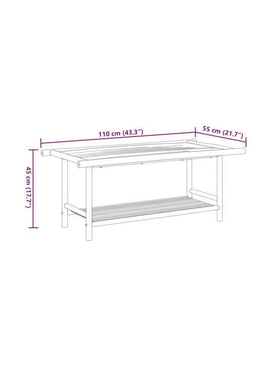Sitting Room Outdoor Free Standing Bamboo Table Natural 110x55x45cm