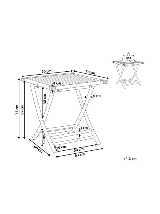 Masa Masa de lounge pentru spații exterioare mici de bambus 70x70x73buc