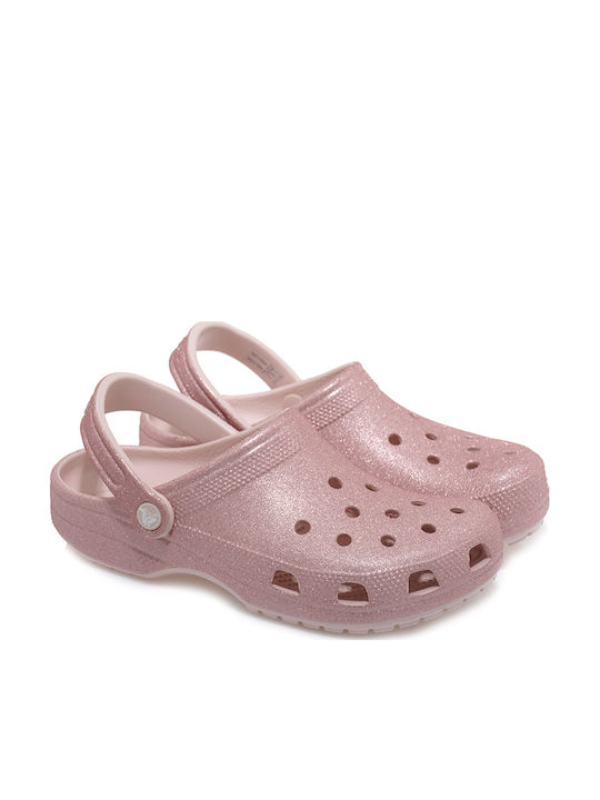 Crocs Classic Glitter Γυναικεία Σαμπό Ροζ