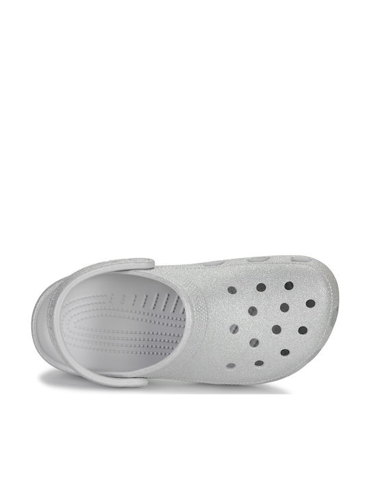 Crocs Classic Glitter Γυναικεία Σαμπό Ασημί