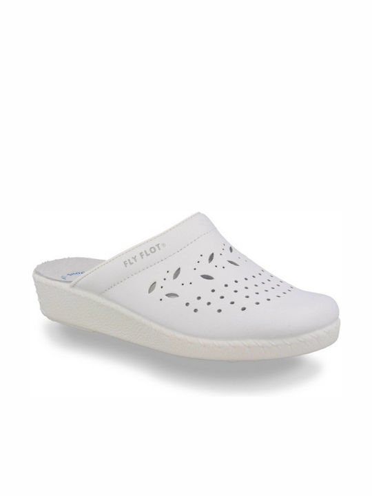 Fly Flot Women's Leather Anatomic Clogs White