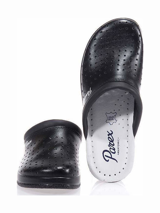 Parex Damen Leder Clogs Schwarz