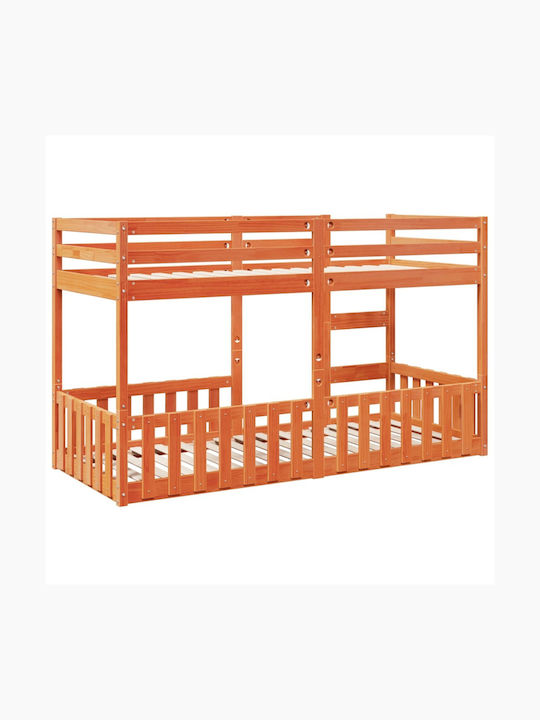 Kids Bed Bunk Single Brown for Mattress 90x200cm