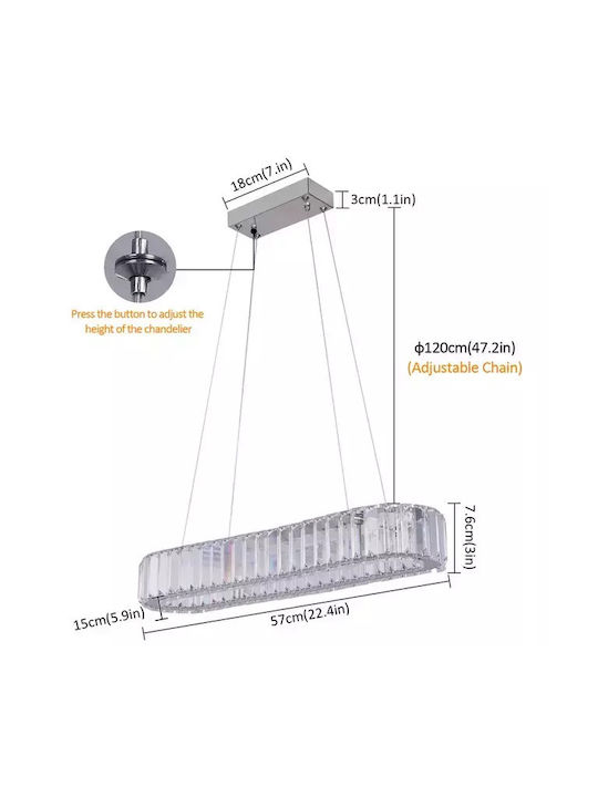 Hängelampe LED mit Kristallen mit Warmes Weiß Licht Gray