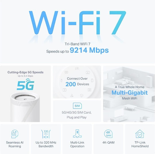 TP-LINK Deco BE65 5G BE11000 v1 WiFi Mesh Network Access Point Wi‑Fi 7 Tri Band (2.4 & 5 & 6GHz)