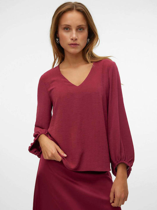 Vero Moda Damen Bluse Langärmelig mit V-Ausschnitt Fuchsia