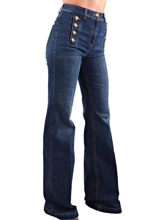 High Waist Women's Jean Trousers Flared Blue
