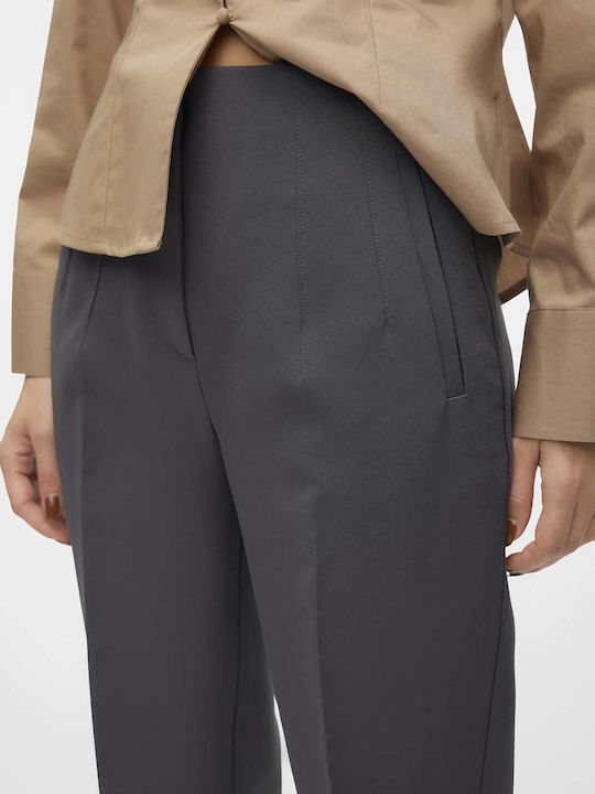 Damen Hoch tailliert Stoff Hose in Tapered Schnitt Gray Pinstripe