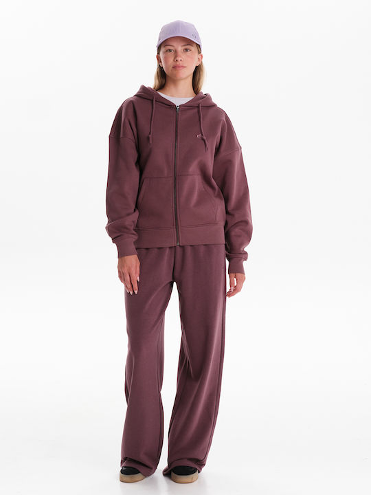 Long Women's Sweatshirt Jacket Hooded Purple