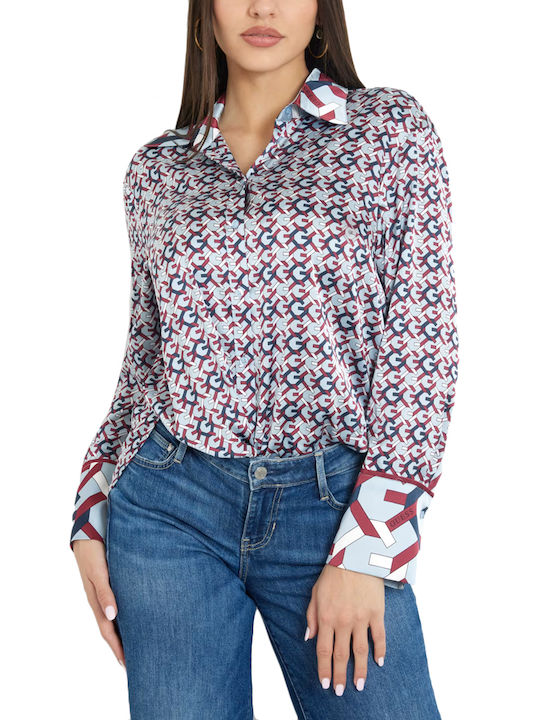 Guess Women's Long Sleeve Shirt Red, Blue, Sky Blue