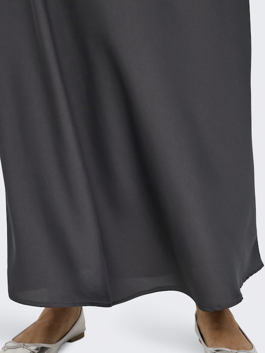 Satin,σατεν Hoch tailliert Maxi Rock Black