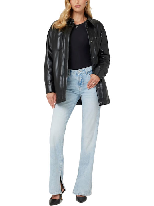 Δερμάτινo Γυναικείο μαύρο Overshirt