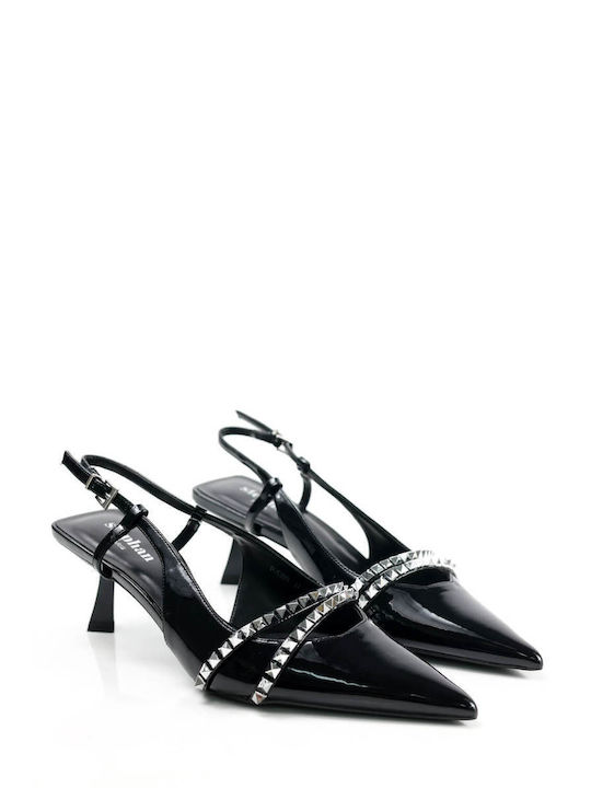 Ligglo Patent Leather Pointed Toe Black Heels with Strap