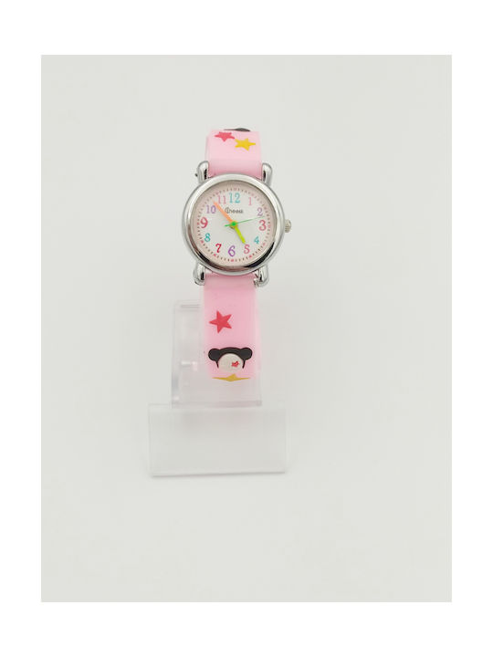 Kids Analog Watch Αστεράκια with Rubber/Plastic Strap Pink