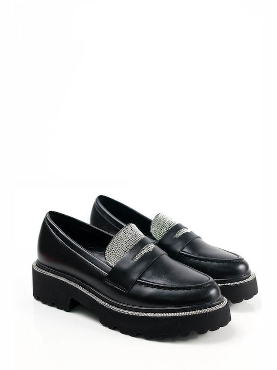 Ligglo Leather Women's Loafers in Black Color