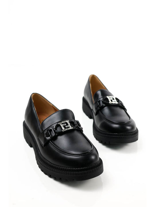 Ligglo Leder Damen Loafers in Schwarz Farbe