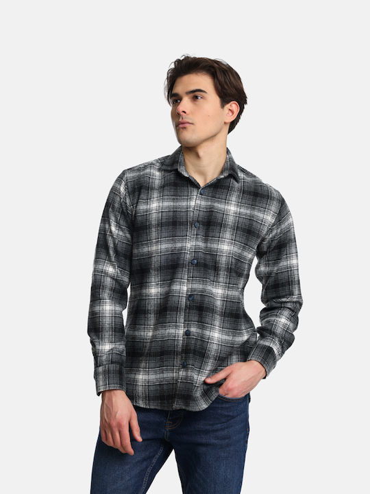 Paco & Co Men's Shirt Long Sleeve Cotton Checked Grey