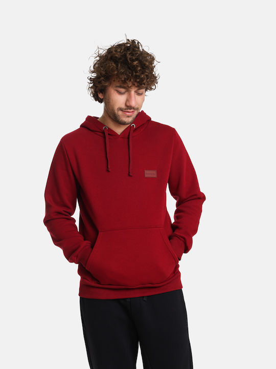 Life Style Butiken Herren Sweatshirt mit Kapuze und Taschen Bordeaux