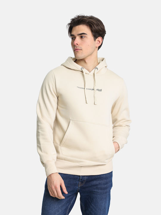 Life Style Butiken Men's Sweatshirt with Hood and Pockets Ecru