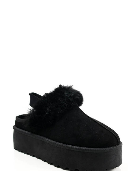 Ligglo Closed Women's Slippers With fur in Black color