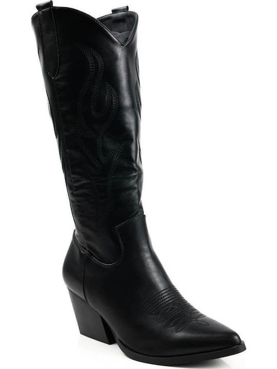 Leder Damenstiefel Cowboy Schwarz