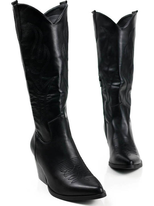 Leder Damenstiefel Cowboy Schwarz