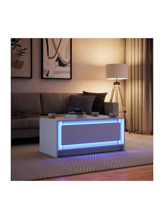 Rectangular Central Wooden Coffee Table with Drawers White M100xW50xH43.5cm