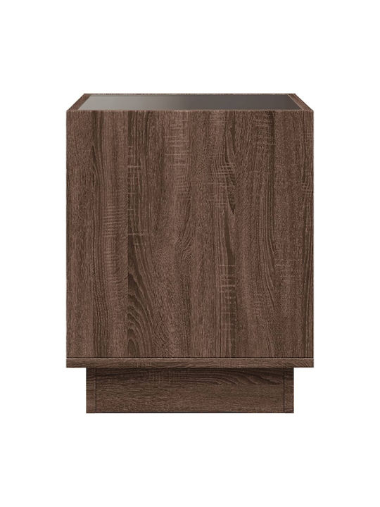 Square Side Table Glass Brown Oak M50xL50xH50cm