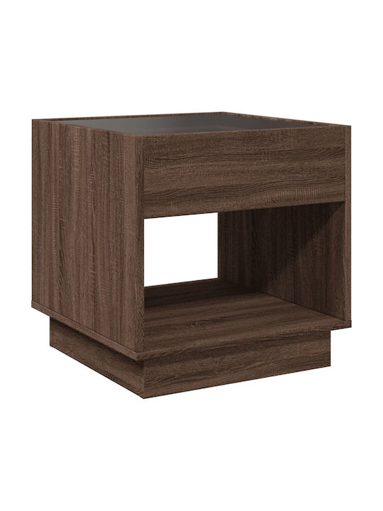 Square Side Table Glass Brown Oak M50xL50xH50cm