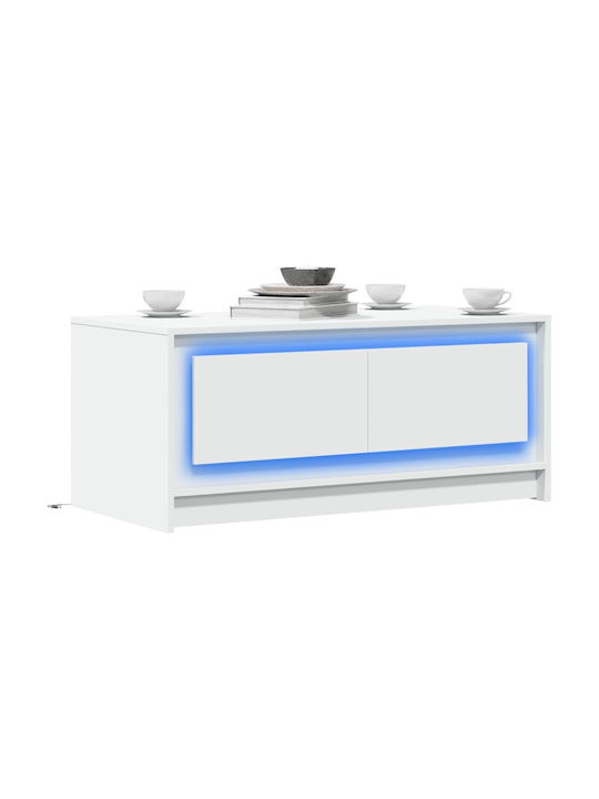 Rectangular Central Wooden Coffee Table with Drawers White M100xW50xH43.5cm