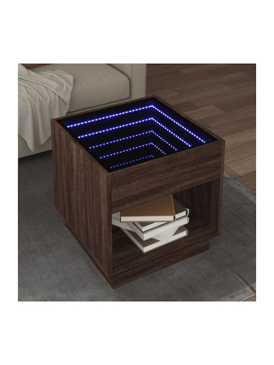 Square Side Table Glass Brown Oak M50xL50xH50cm