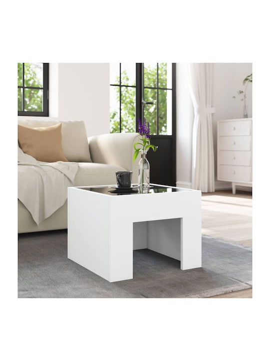 Square Side Table Glass with LED White L40xW40xH30cm.